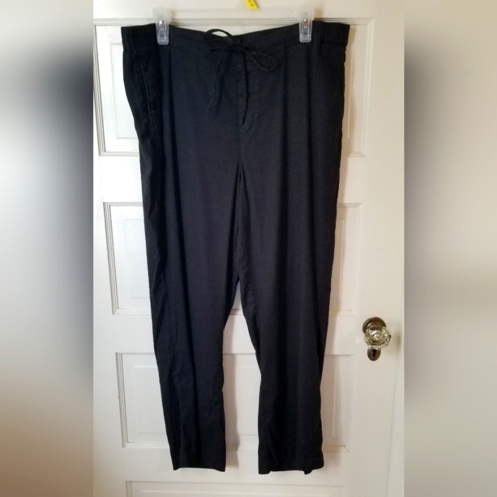 NYDJ Black Linen Blend Pull On Ankle Pants with Lift Tuck Front, Size 14